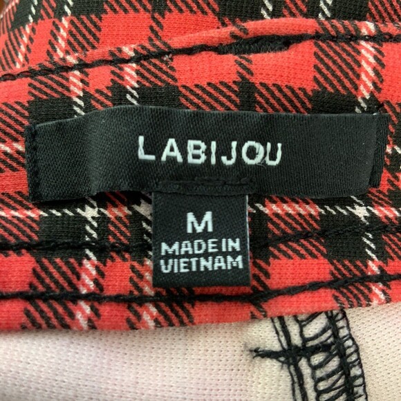 Labijou Pants Women Size M Red Scottish Tartan Skinny Leg Lightweight High Waist - Picture 3 of 7
